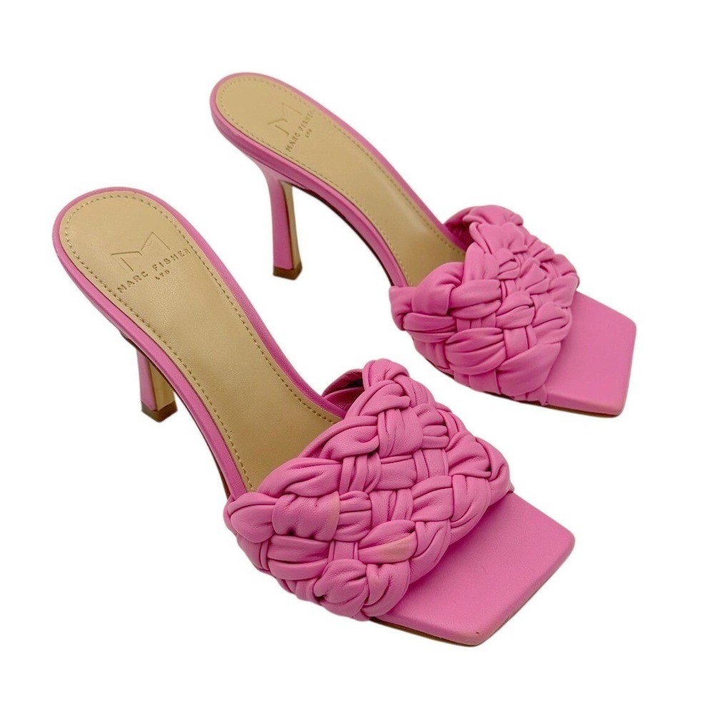 Marc Fisher LTD Womens 6M Pink Leather Draya Braided Heeled Luxury Slide Sandals
